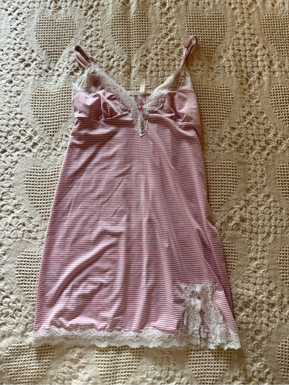 Laura Ashley Pink Stripe Lace-Trim Chemise